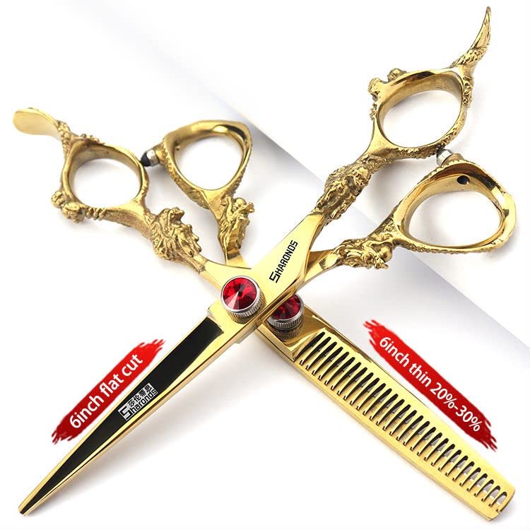 6 inch /7 inch salon professional salon scissors salon hairdresser hair cutting hairstyle pruning tools Japan 440c high hardness stainless steel golden (6 inch 4pcs)