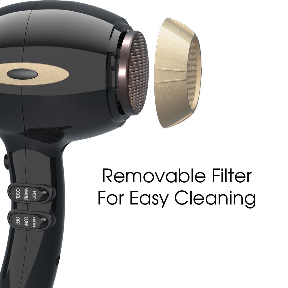 1875W Hair Dryer Tourmaline Lightweight Low Noise Blow Dryer 2 Speed and 3 Heat Settings Fast Drying AC Motor Hairdryer with Diffuser & Comb & Concentrator