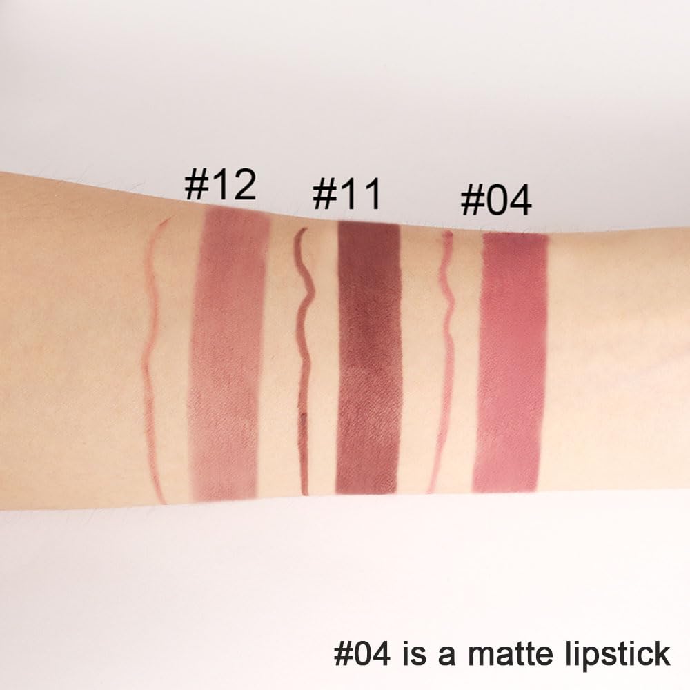 Kaely 2in1 Chestnut Antique Rose Lip Liner & Lipstick Set Kit for Women, DNM Matte Lips Kit with Lip Liner Lip Stains Long Lasting Waterproof 24 Hour Lipstick and Lip Liners Combo Lipliners Pencil 04