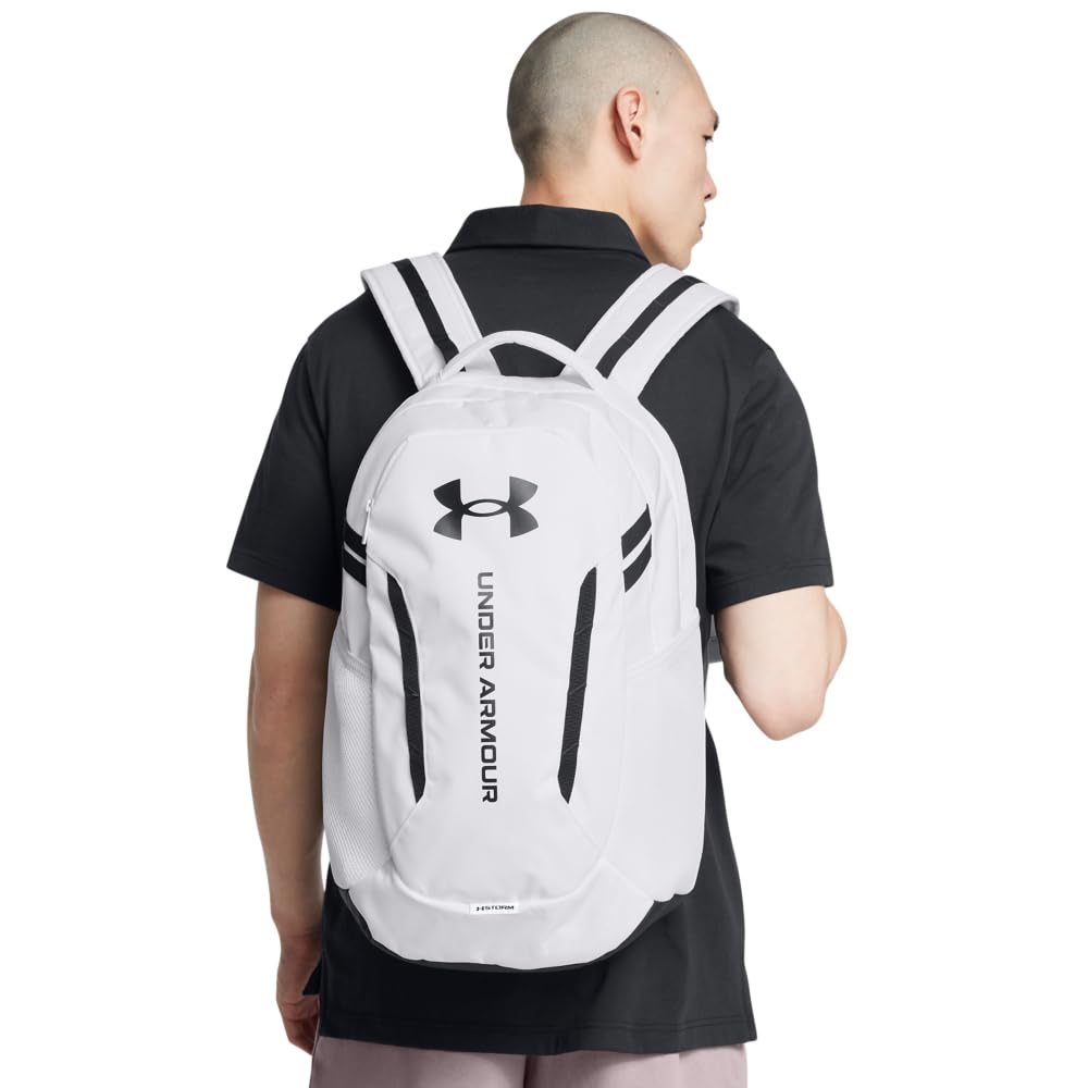 Under Armour Unisex-Adult Hustle 6.0 Backpack, (100) White/White/Black, One Size Fits Most