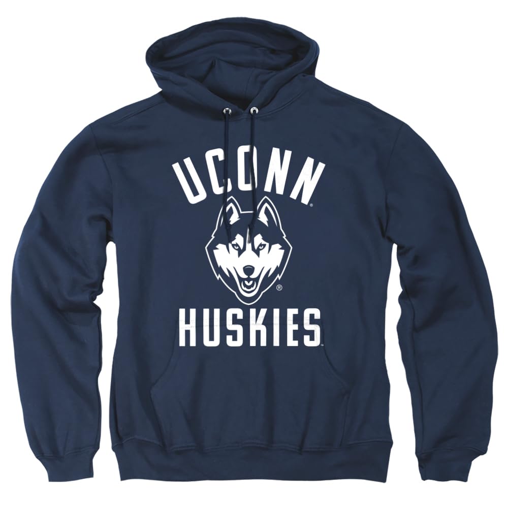 University of Connecticut Official One Color Logo Unisex Adult Pull-Over Hoodie,Navy, Large