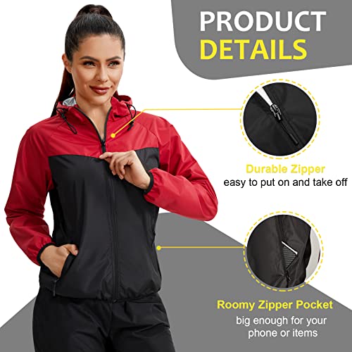 Junlan Sauna Suit for Women Sweat Jacket Gym Workout Vest Sweat Suits for Women (A.Red Jacket Only,Small)