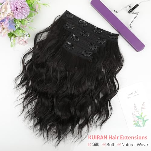 KUIRAN Hair Extensions, Clip in Hair Extensions 12" Short Curly Wavy Black Brown Hair Extensions 4PCS Hair Extensions Invisible Lace Weft Natural Soft Hairpieces for Women - Black Brown