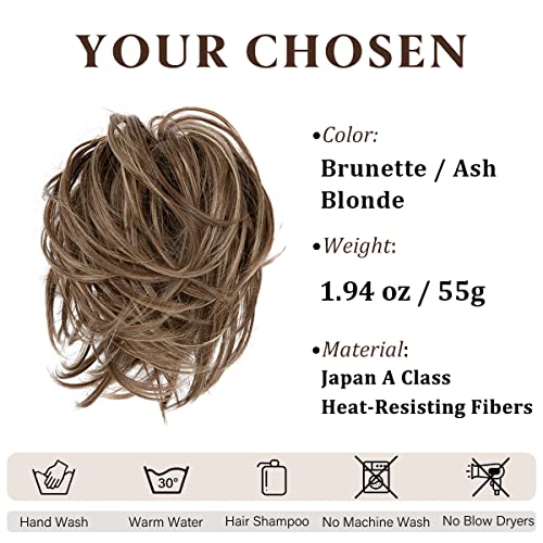 SARLA 2PCS Messy Hair Bun Hair Pieces Wavy Curly Synthetic Updo Fake Scrunchies Ponytail Extension for Women Dark Grey