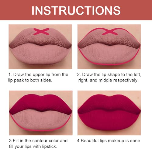 Kaely 2in1 Plum Red Lip Liner & Lipstick Set Kit for Women, DNM Matte Lips Kit with Lip Liner Lip Stains Long Lasting Waterproof 24 Hour Lipstick and Lip Liners Combo Lipliners Pencil Set 02