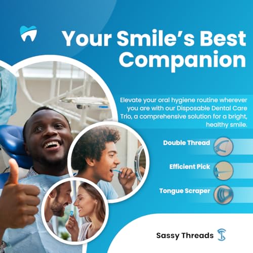 3-in-1 Complete Dental Care Set: Double Thread Floss Picks, Toothpicks, and Tongue Scraper - Your Oral Hygiene Solution with Disposable Floss Sticks for On The Go or Travel