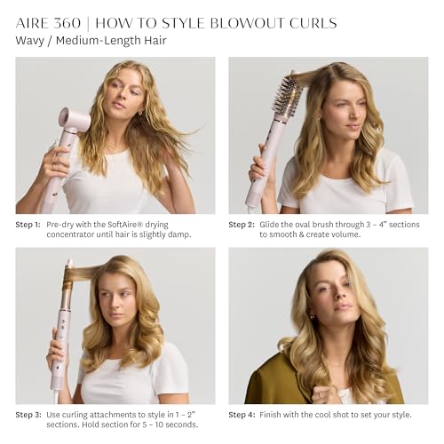T3 Aire 360 Multi-Styler & Blowout System, Rapid Drying Hair Dryer, Ceramic Curling Attachments, Oval Brush & Drying Concentrator | Blowouts & Long-Lasting Curls | 1800 watts