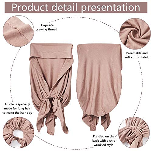 4 Pieces Slip-On Pre-Tied Head Scarves Women Headwear Turban Beanie Caps Head Wrap Headscarf for Women(Grey, Camel, Navy Blue, Black)