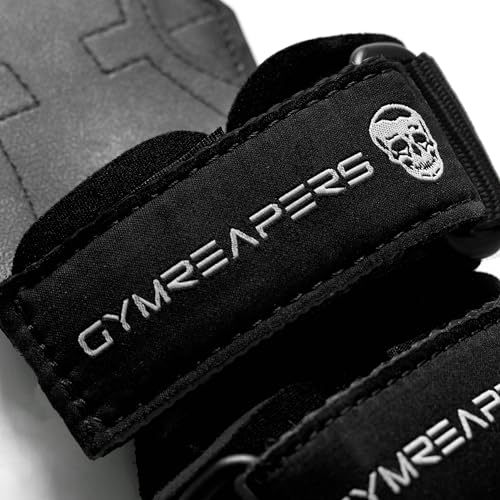 Gymreapers Weight Lifting Grips (Pair) for Heavy Powerlifting, Deadlifts, Rows, Pull Ups, with Neoprene Padded Wrist Wraps Support and Strong Rubber Gloves or Straps for Bodybuilding (Black, Small)