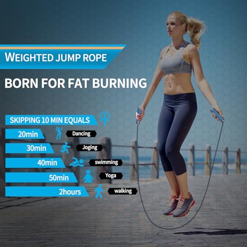 Weighted Jump Rope for Men,Women and kids(1LB), Jump Ropes for Fitness, Speed Skipping Rope, Gym,Indoor/Outdoor - Fitness, Workout, Boxing,crossfit (Black)