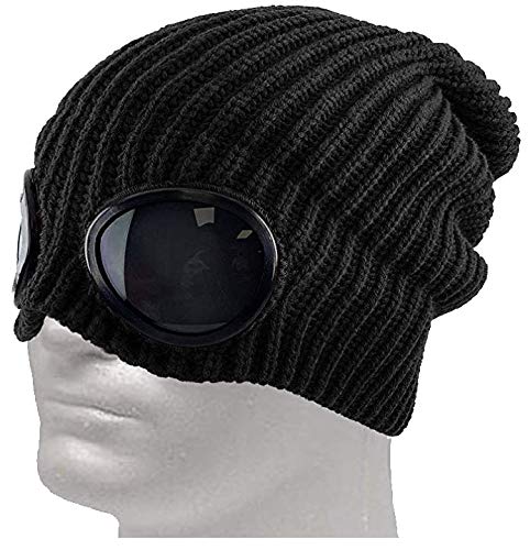 BIGFOOT Goggle Hat, Beanie Style with Ribbed Knit Cuff for Winter - Unisex Black