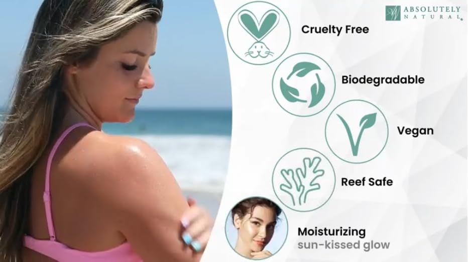 Absolutely Natural - Platinum Dark Tanning Oil - Organic Suntan Lotion with Bronzer for Outdoors & Massages - Rose Hips & Aloe - 6 Oz