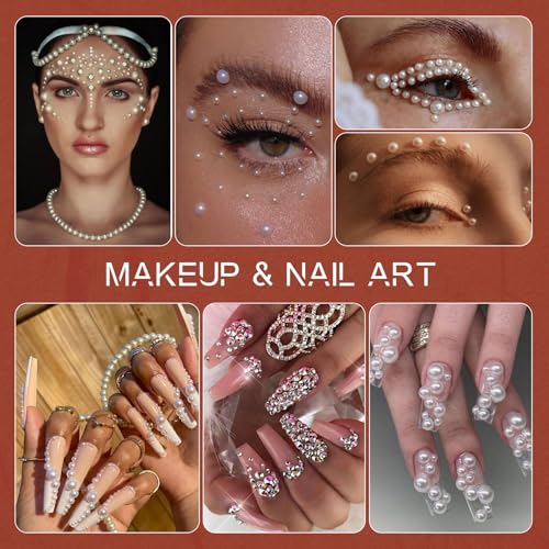 9000PCS Flatback Pearls and Rhinestones for Crafting, Red White Black Mixed Size 3-10mm Resin Rhinestones and Half Pearls for Bedazzling, Nail Art and Decoration with Tweezer and Pickup Pencil