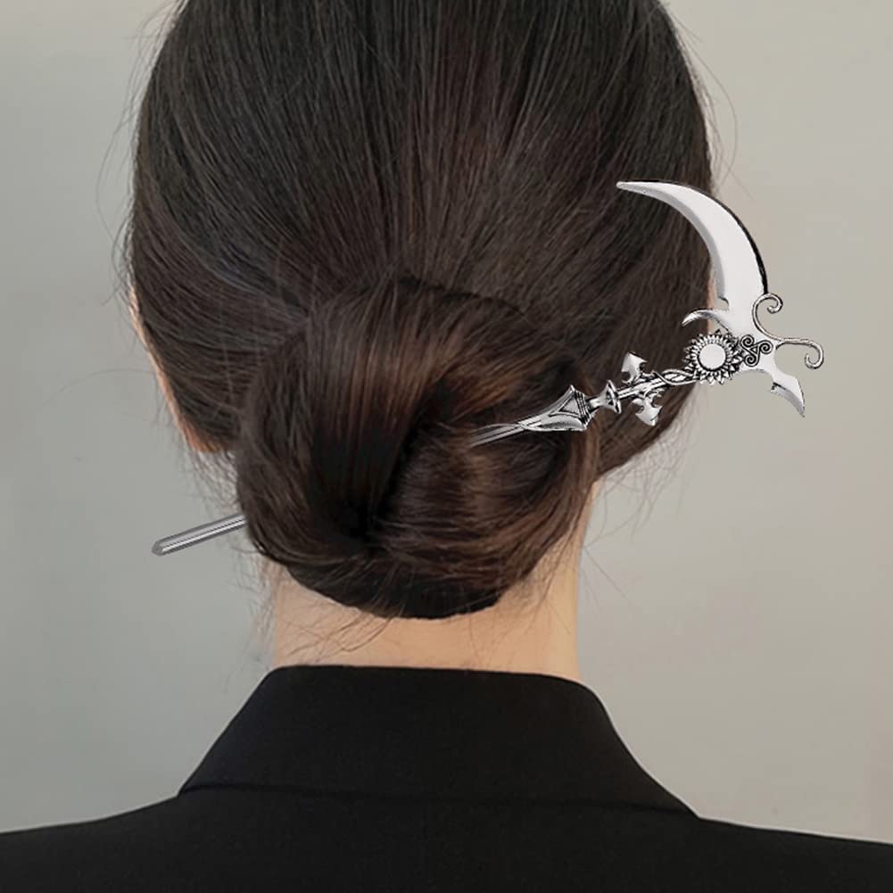 2pcs Sunflower Reaper Scythe Hair Styling Pins Black Wicca Witch Hair Slide Renaissance Festival Hair Acceossories for Women Hair Stick Antique Silver Plated