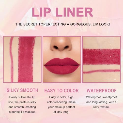 Kaely 2in1 Plum Red Lip Liner & Lipstick Set Kit for Women, DNM Matte Lips Kit with Lip Liner Lip Stains Long Lasting Waterproof 24 Hour Lipstick and Lip Liners Combo Lipliners Pencil Set 02