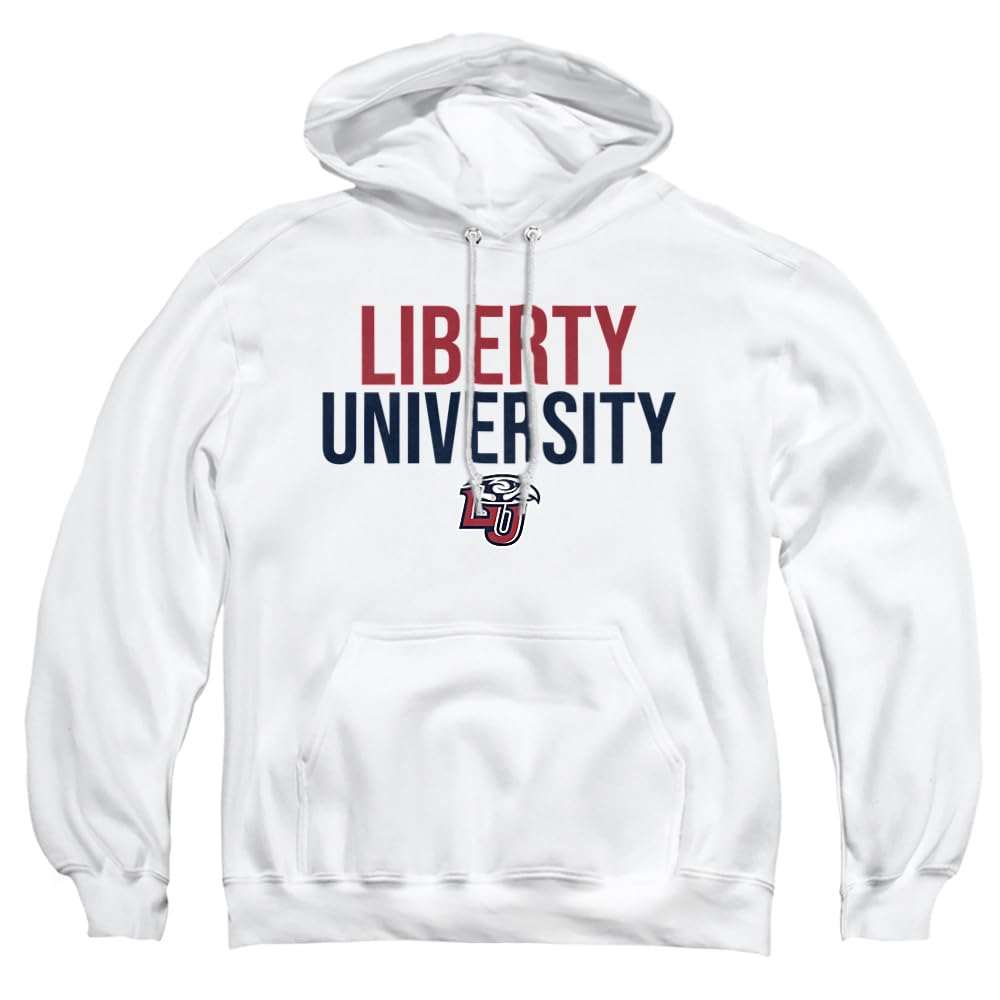 Liberty University Official Stacked Unisex Adult Pull-Over Hoodie,White, Large