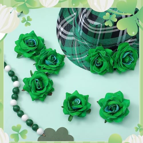 24 Pcs Flower Hair Clip Flower Hairpin Rose Brooch Floral Clips 2.8" Flowers Hair Clips Headpieces Hair Accessories for Woman Bridal Bridesmaid Wedding Valentines Day St Patricks Day(Green)