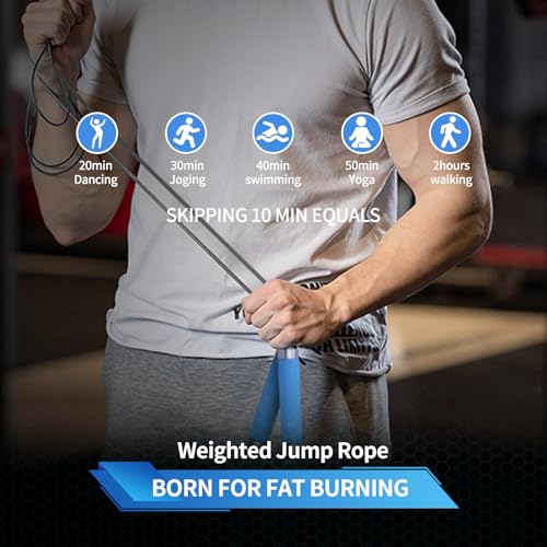 Weighted Jump Rope for Men,Women and kids(1LB), Jump Ropes for Fitness, Speed Skipping Rope, Gym,Indoor/Outdoor - Fitness, Workout, Boxing,crossfit (Black)