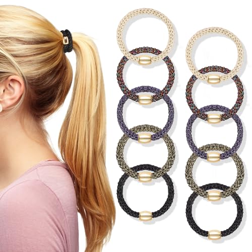 FORENEE Hair Ties No Damage - 10PCS Ponytail Holders - Elastic Hair Ties for Thick Hair - Braided Hair Bands for Women Girls's Hair - Bright Star