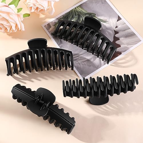 5 Inche Extra Large Claw Clips Hair Clips for Thick Hair and Long Hair, 4 Pack Xl Jumbo Claw clips, Oversized Matte Non-slip Hair Clips for Women, Big Strong Hold Jaw Clip,Black