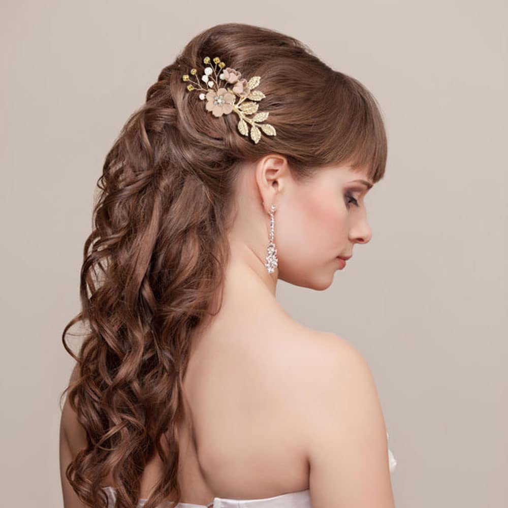 inSowni 20 Pack White Dusty Pink Blue Flower Bridal Wedding Hair Side Combs+Flower Hair Pins+Twist Spiral Pearl Hair Pins Floral Hair Pieces Headpieces Accessories for Brides Bridesmaids Women Girls