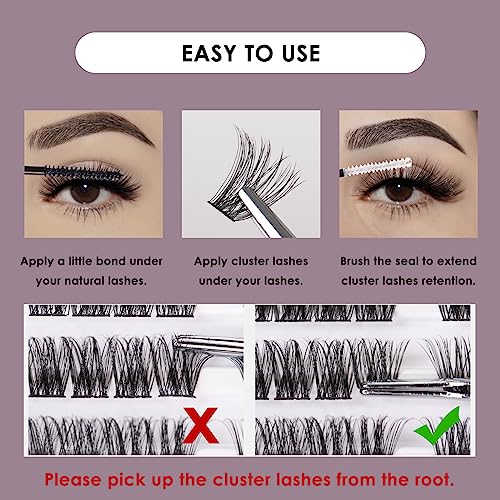 3D Thick Lash Extension Kit 320 Pcs Fluffy Lash Clusters 60D+80D 10-16mm Eyelash Extension Kit Individual Lashes with Bond and Seal Glue Tweezers DIY Eyelash Extensions for Beginners (60D+80D)