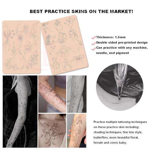 1pc Premium Silicone Tattoo Training Pad Double Side Pre-Printed Pink Tiny Tattoo Practice Skin for Body Art Tattoo Training (1pc)