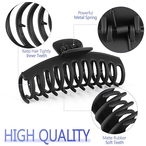5 Inche Extra Large Claw Clips Hair Clips for Thick Hair and Long Hair, 4 Pack Xl Jumbo Claw clips, Oversized Matte Non-slip Hair Clips for Women, Big Strong Hold Jaw Clip,Black