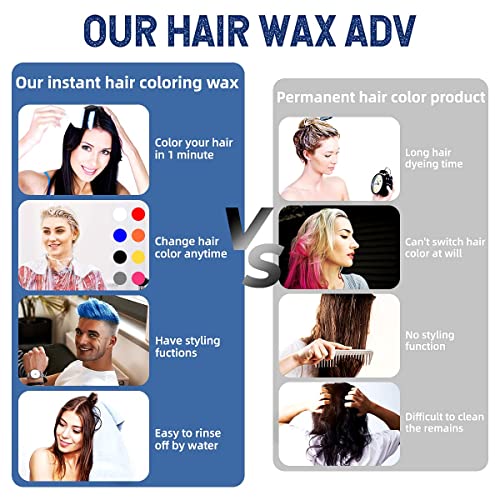 Instant Hair Dye Wax, SOVONCARE Blue Temporary Color Hair Wax Natural Hairstyle Cream Mud for Men & Women Christmas Cosplay Date 4.23 oz (Blue)