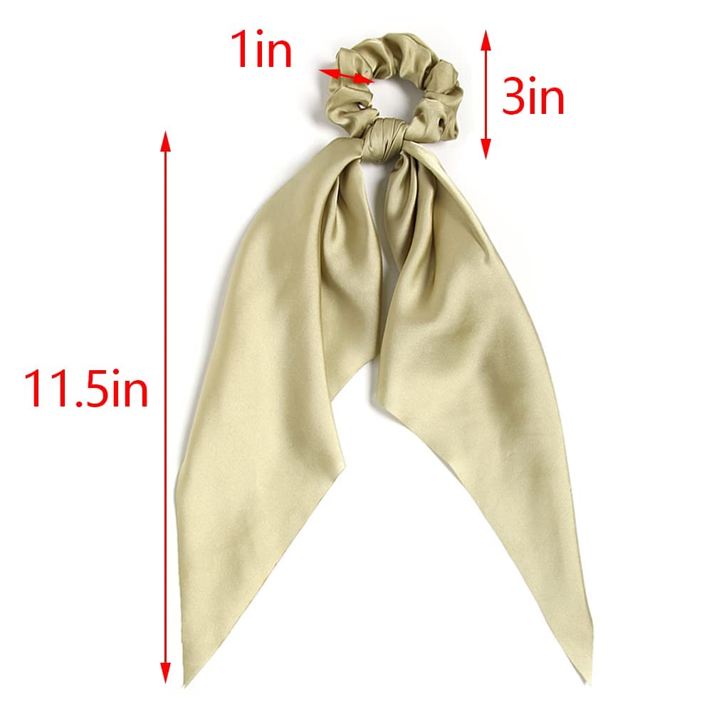 3PCS Hair Scarf Scruncheis for Women Knotted Bow Hair Ties Elastic Bands Satin Hair Ribbon Scrunchy Red Ponytail Holder for Women and Girls (Ivory green bean)