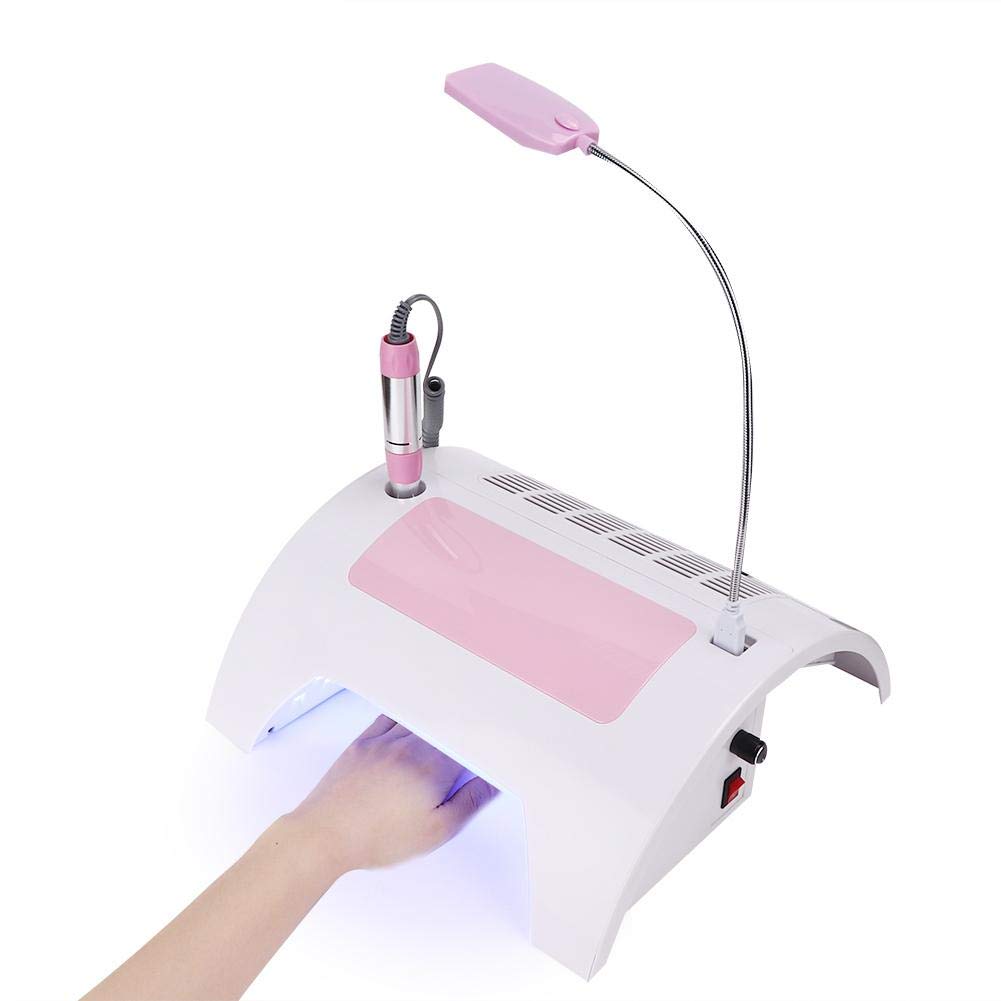5 in 1 Nail Dust Collector with Drill, 60W Multi Functional Nail Grinding Machine Nail Dust Cleaner Manicure Light Hand Rest Pillow for Salon Home Manicure Pedicure(US)