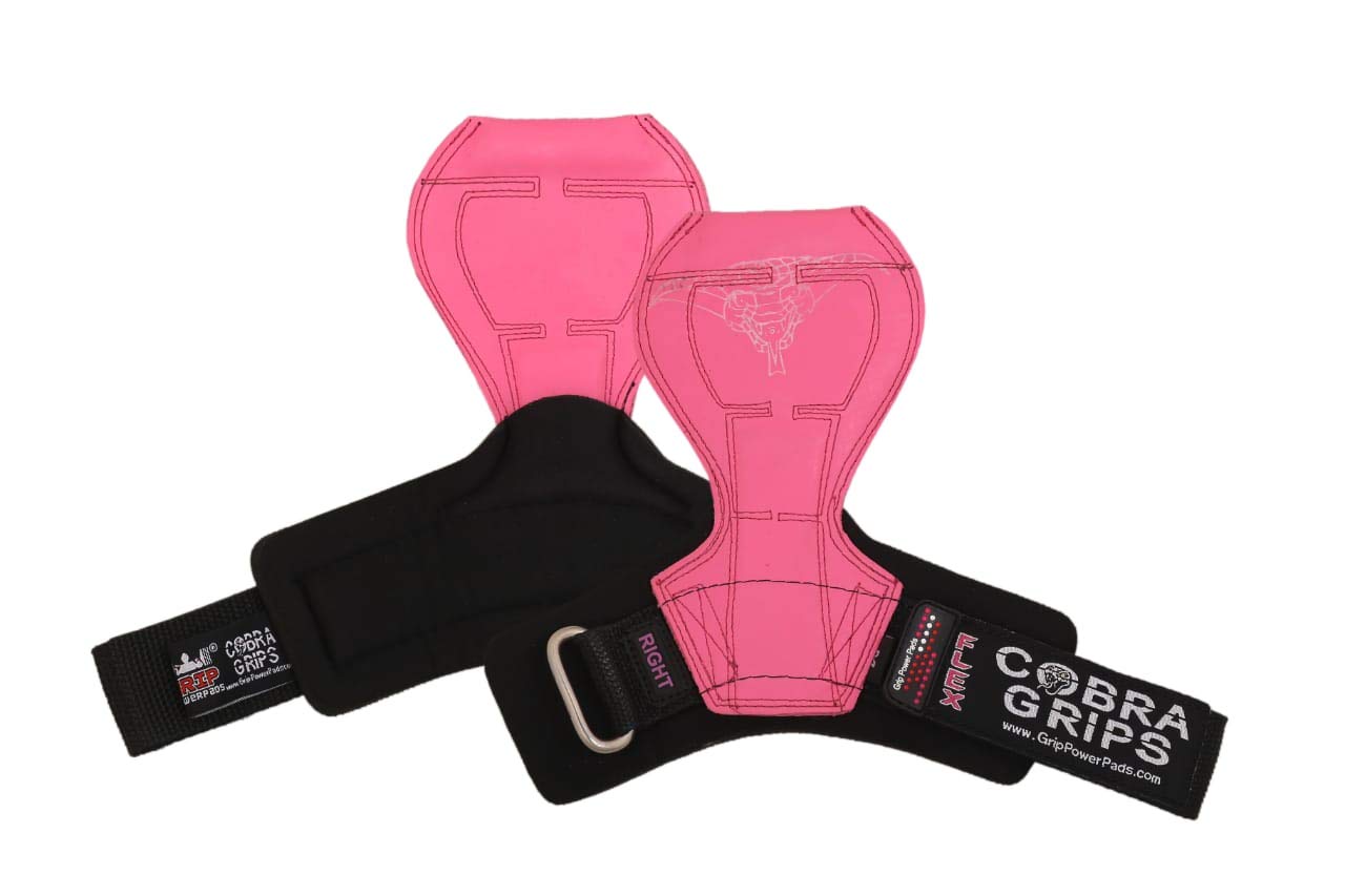 2018 Cobra Grips Flex Model Weight Lifting Gloves Heavy Duty Straps Alternative Power Lifting Hooks Best for Deadlifts with Padded Wrist Wrap Support Bodybuilding (Large, Pink Rubber)