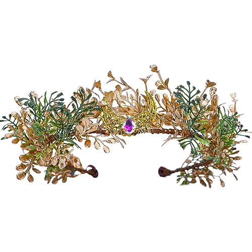 MOSTORY Elf Flower Crown Headband - Woodland Fairy Headpiece Forest Elven Headband Floral Leaf Circlet for Women Renaissance Renfaire Halloween Fairy Core Party Cosplay