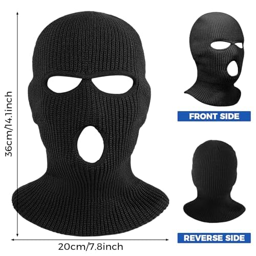 2pcs 3 Hole Winter Knitted Mask, Full Face Cover Ski Scarf Mask Warm Balaclava for Adult Skiing, Motorcycle,Wind Protection, Black+Grey