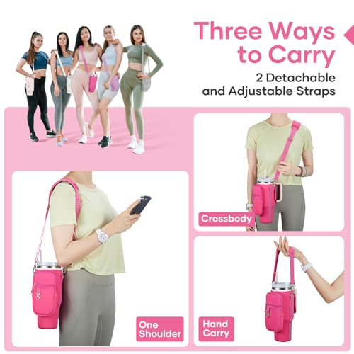 linmaya Water Bottle Carrier Bag with Phone Pocket for Stanley Cup 40/30oz,Insulated Neoprene Water Bottle Holder Cross-boday Bag with Adjustable Shoulder & Handheld Strap Stanley Cup Accessories