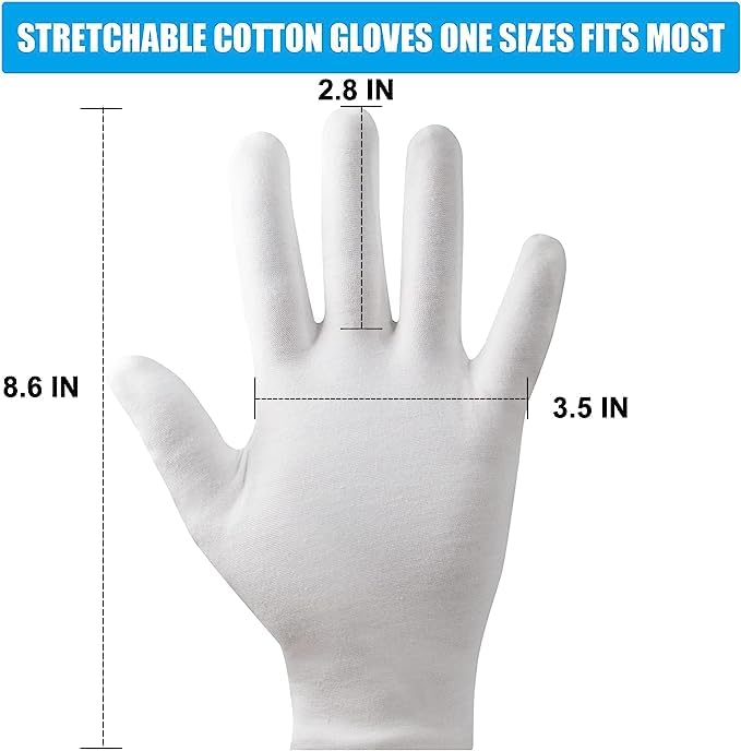 7 Pairs White Cotton Gloves for Dry Hands Sleeping, Breathable Moisturizing Gloves Overnight for Women and Men Eczema Safety Work Serving Costume Inspection