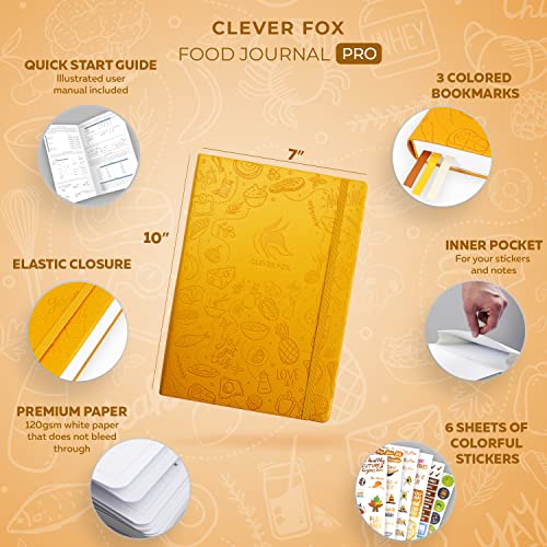 Clever Fox Food Journal Pro – Diet & Wellness Planner for Women & Men – Weight Loss Diary with Calorie Tracker – Food Log for Tracking Meals, Exercise & Weightloss - Undated, 7" x 10" Amber Yellow