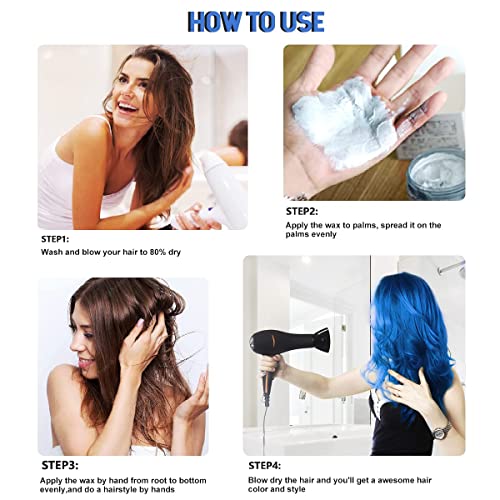 Instant Hair Dye Wax, SOVONCARE Blue Temporary Color Hair Wax Natural Hairstyle Cream Mud for Men & Women Christmas Cosplay Date 4.23 oz (Blue)