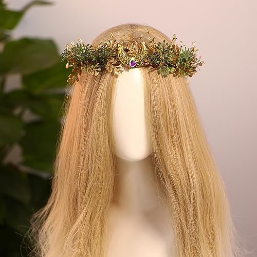 MOSTORY Elf Flower Crown Headband - Woodland Fairy Headpiece Forest Elven Headband Floral Leaf Circlet for Women Renaissance Renfaire Halloween Fairy Core Party Cosplay