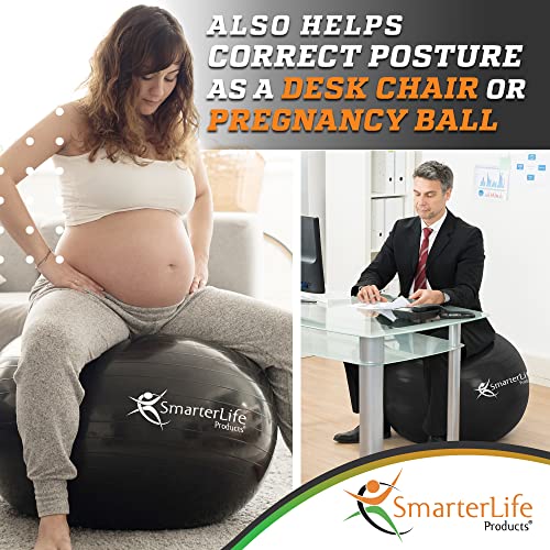 SmarterLife Workout Exercise Ball for Fitness, Yoga, Balance, Stability, or Birthing, Great as Yoga Ball Chair for Office or Exercise Gym Equipment for Home, Non-Slip Design (65 cm, Black)