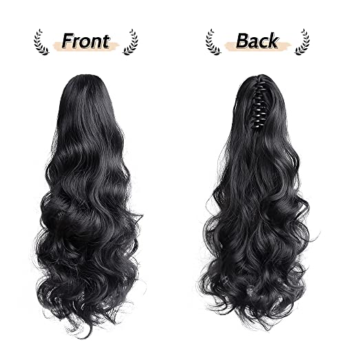 StrRid Pony Tail Extensions Wavy Claw Clip Ponytail Extension 20" Long Fake Ponytails Synthetic Fluffy Heat Resistant Clips in Hair Pieces for Black Women Party Daily Use 6 Oz Natural Black