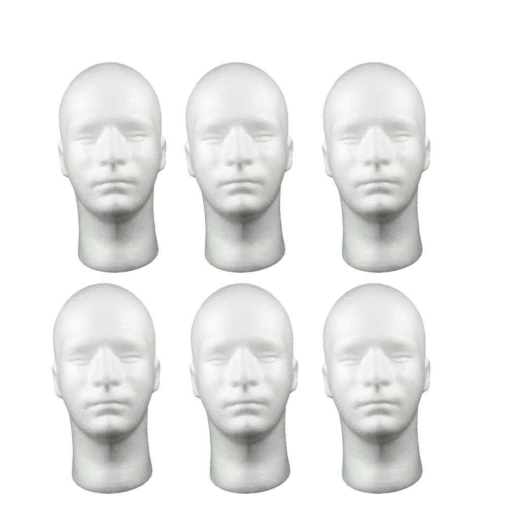 6 Pack Male Foam Mannequin Head Model, Mannequin Display for Masks, Hats, Wigs, Halloween Decoration