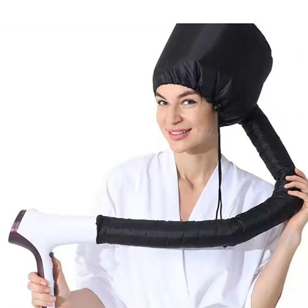 Acnyddlw Hair Dryer Bonnet, Bonnet Hair Dryer Attachment, Upgraded Hair Dryer Bonnet with Chin Strap and Longer Extended Hose, Adjustable Dryer Cap with Headband with 10 Silicone Hair Curlers