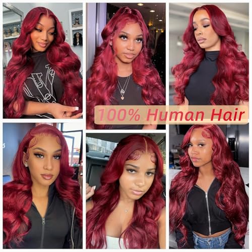 99j Burgundy Lace Front Wigs Human Hair 220 Density 13x6 Body Wave Lace Front Wigs Human Hair Pre Plucked Hd Lace Front Wig for Women Wine Red Brazilian Human Hair Wigs Red Wig 20 Inch