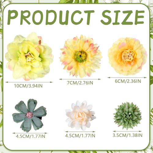 BBTO 21 Pcs Flower Hair Clip Rose Hair Clips Barrettes for Women Flower Accessories Boho Bride Claw Clip Hairpin Brooch Pin Headpiece for Wedding(Yellow, Green)