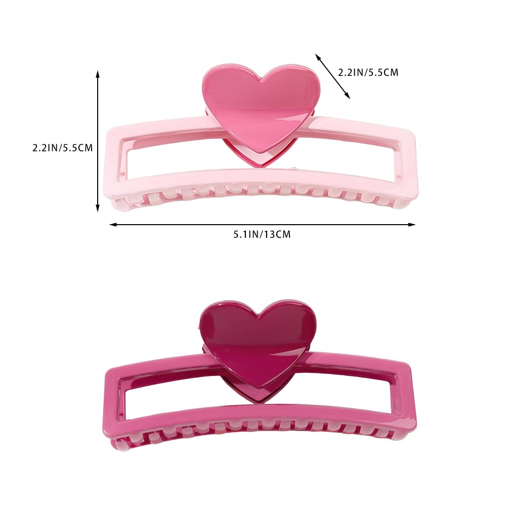 Firopia 2pcs Valentine’s Day Heart Hair Claw Clips for Women| Pink Claw Clip|Large Claw Clips for Thick Thin Curly Hair | Strong Hold Non-slip Acrylic Fashion Claw Clips Set