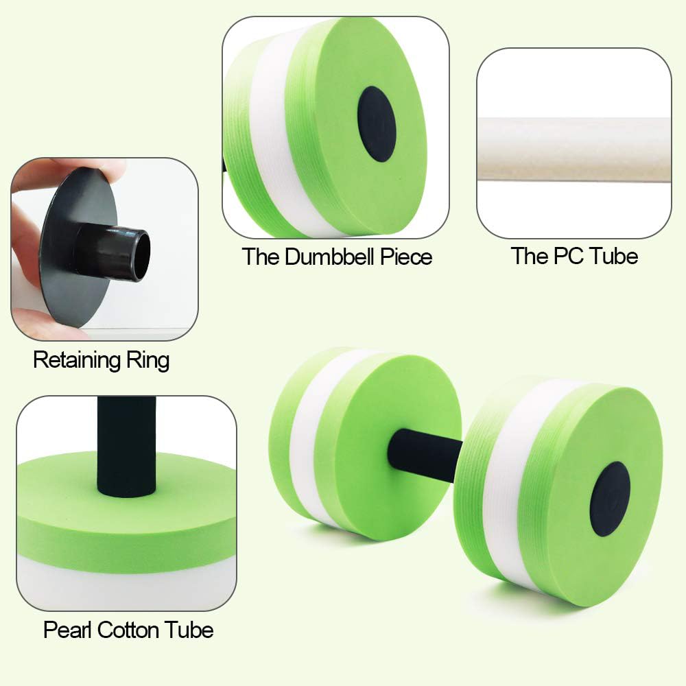 2PCS Aquatic Exercise Dumbells,DIY Water Aerobic Exercise Foam Dumbbells,Water Fitness Exercises Equipment for Adults, Kids,Women Weight Loss (Green)