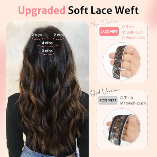 KUIRAN Hair Extensions, Clip in Hair Extensions 12" Short Curly Wavy Black Brown Hair Extensions 4PCS Hair Extensions Invisible Lace Weft Natural Soft Hairpieces for Women - Black Brown