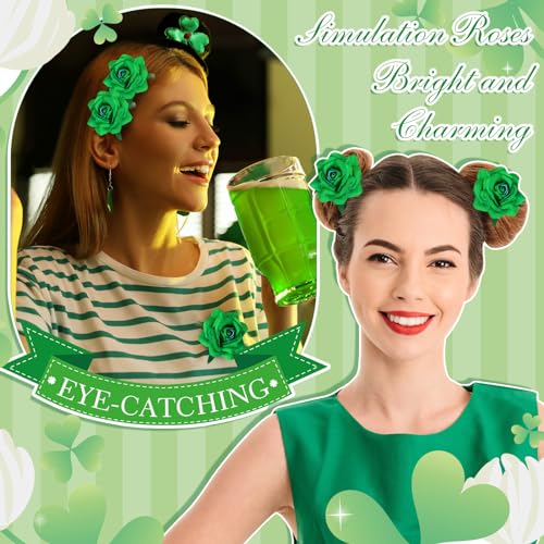 24 Pcs Flower Hair Clip Flower Hairpin Rose Brooch Floral Clips 2.8" Flowers Hair Clips Headpieces Hair Accessories for Woman Bridal Bridesmaid Wedding Valentines Day St Patricks Day(Green)