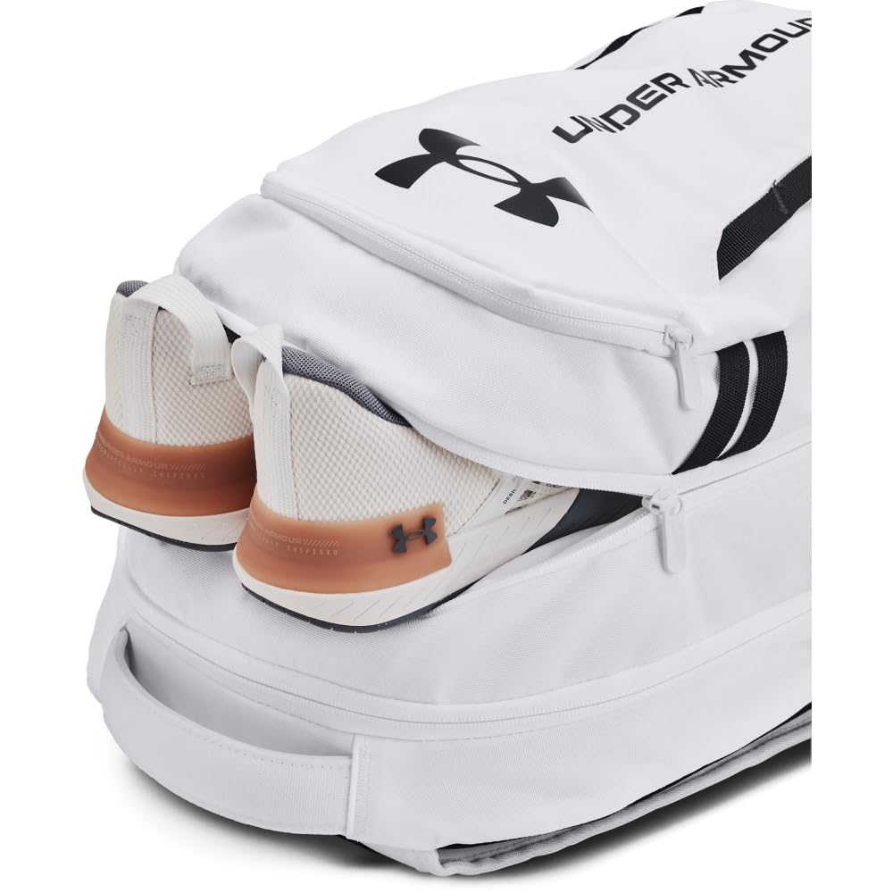 Under Armour Unisex-Adult Hustle 6.0 Backpack, (100) White/White/Black, One Size Fits Most